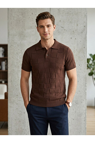 FLEX FASHION YAZLIK (SOĞUK İPLİK) POLO YAKA ERKEK TRİKO TİŞÖRT KAHVE ( BABA-O...