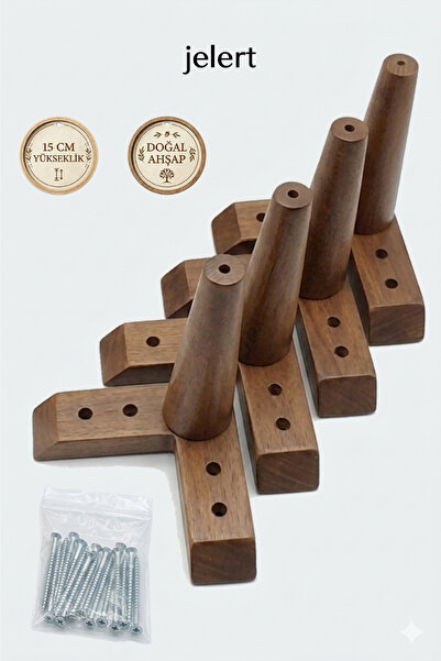 Jelert Masif Gürgen Ahşap 15 cm Mobilya Yükseltme Ayağı, Koyu Ceviz-4'lü, Rob...