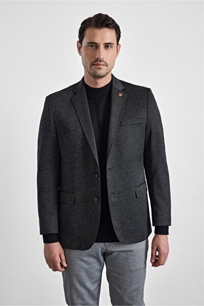 SÜVARİ Siyah Regular Mono Yaka Torba Cep 4 Drop Klasik Ceket