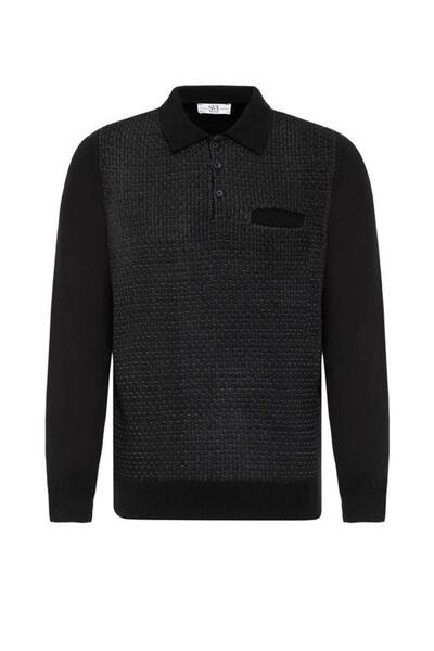 SÜVARİ Siyah Regular Desenli Polo Yaka Triko