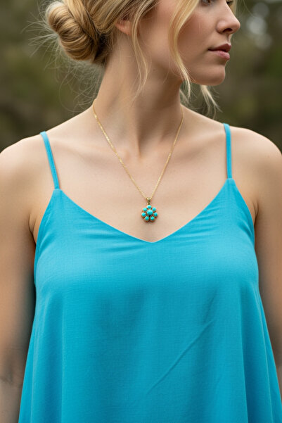 FUYA JEWELLERY Taşlı Çiçek Motif Kolye