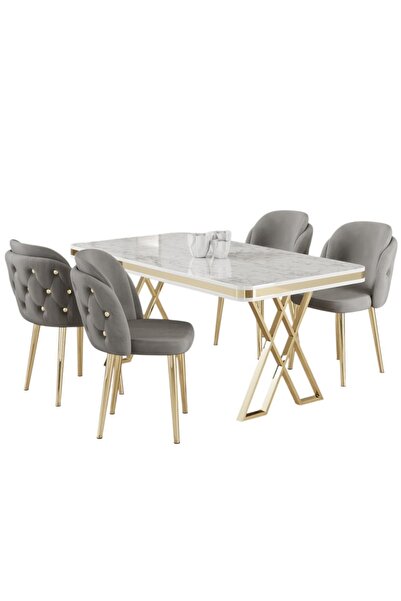 OEM Set de 4 scaune de dining 45x46x82 cm – 100% metal, tapițerie din catifea...
