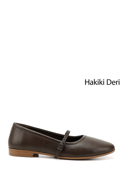 GÖNDERİ(R) Kadın Kahve Antik Mary Jane Hakiki Deri Babet