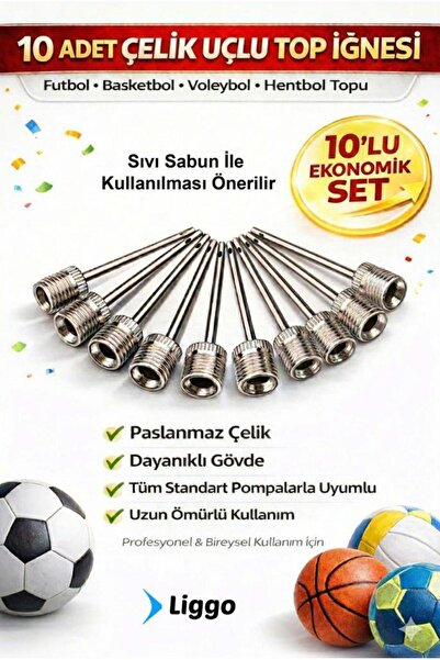 Liggo 10 Adet Top İğnesi Top Şişirme İğnesi Pompa İğnesi Çelik Uçlu