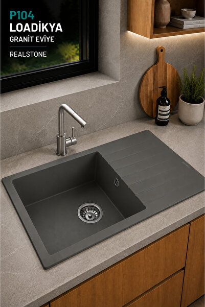 RealStone LOADİKYA 86 XL Gri Granit Mutfak Eviyesi 86X50 cm