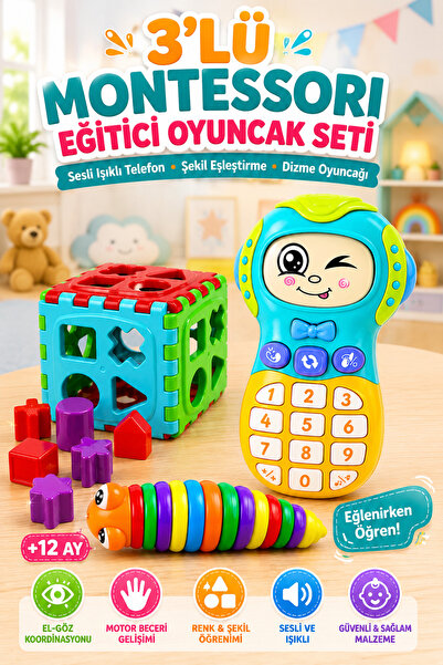 YILDIRIM OYUNCAK Eğitici Fileli Bultak Esnek Söktak Tırtıl-Müzikli Emojili Ce...