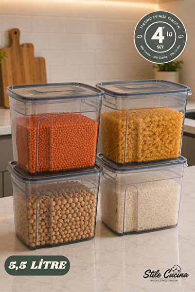 Stile Cucina 4-Piece Economical 5.5 Liter Strip Mega Size Flour, Food, Legume...