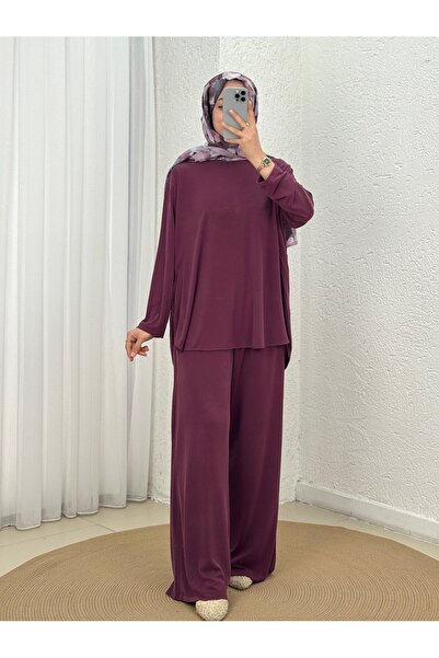BENAHOLL بدلة يونكا مع شق حواف أسطوانية بنطلونات - NL764 بلون البرقوق