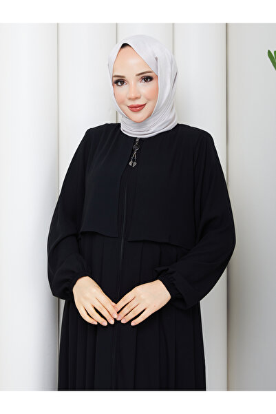 Efelif Black Full-Length Zippered Coat with Pockets