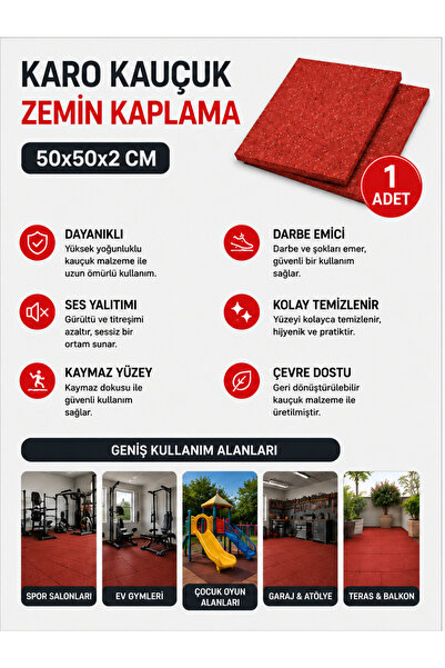 Doğa Kauçuk Karo Kauçuk Zemin Kaplama 50x50x2 Cm (1 Adet)