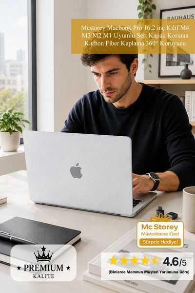 Mcstorey Macbook Pro 16.2 inç Kılıf M4 M3 M2 M1 Uyumlu Sert Kapak Koruma Karb...