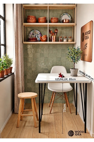 wood idea 50x85 Cm Firkete Ayaklı Beyaz Mutfak Masası,yemek Masası..balkon Ma...