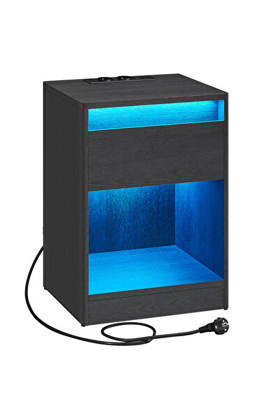 VASAGLE Noptieră cu iluminare LED reglabilă, priză și porturi USB, 40x35x55 c...