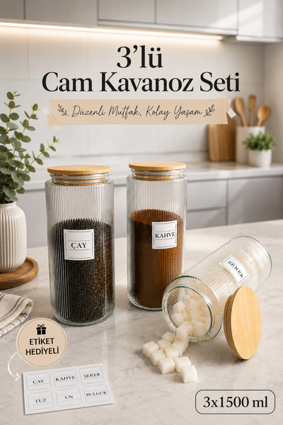 Karçiçeği Home Organizator de bucătărie din 3 piese cu etichetă 1300 cc vid v...