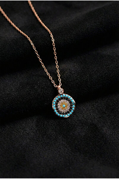 Roza Silver 925 Ayar Mix Taşlı Rose Nazar Boncuğu Minimal Gümüş Kolye