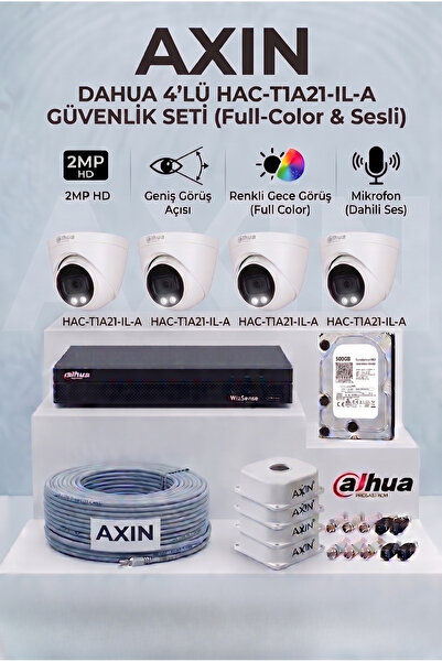 DAHUA 4 Kameralı Dome Full Color Sesli Güvenlik Kamera Seti - Mikrofonlu, 2.8...