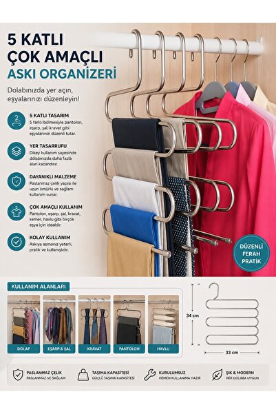 Akse Umeraș metalic cu 5 niveluri pentru pantaloni