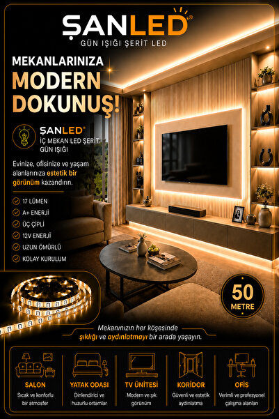 ŞANLED 3 Çipli Iç Mekan Şerit Led Tüm Mekanlar-(trafosuz) 5,10,20,30,40,50,100m