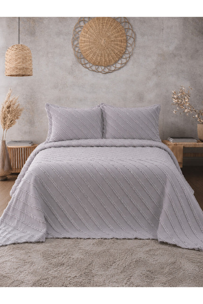 lusso stile غطاء سرير فيتيلي مزدوج باللون الرمادي الفضي مقاس 250 × 260 و2 غطا...