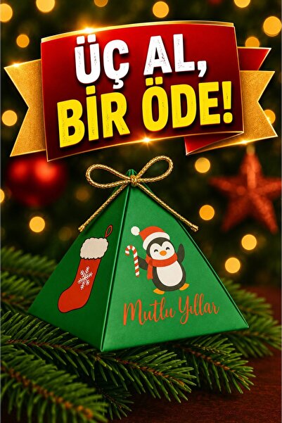 Emtory Home Yeşil Yılbaşı 10'lu Çorap & Penguen Konsept Piramit Kutu - Hediye...