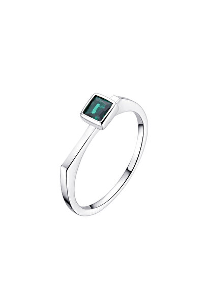 Lisa&Co. Inel Argint Square Stone 52 mm / Argint placat cu rodiu / Zircon verde