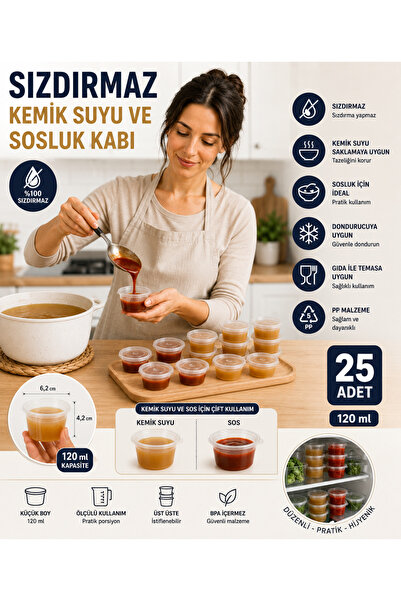 ELF TOYS Sosluk sızdırmaz (25) adet 120 ml mini saklama kabı et suyu , kemik ...