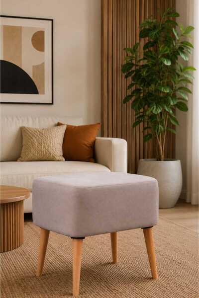 PufyHome NİSA KREM DOĞAL GÜRGEN AYAKLI ÇOK AMAÇLI DİKDÖRTGEN PUF KOLTUK