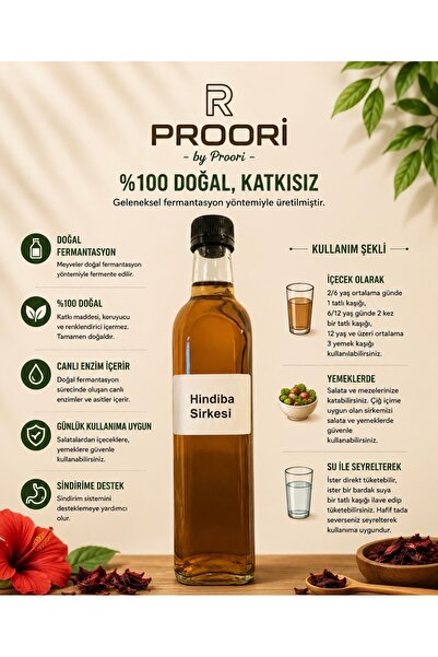 Proori HİNDİBA Sirkesi Doğal Fermentasyon Katkısız 500 ml