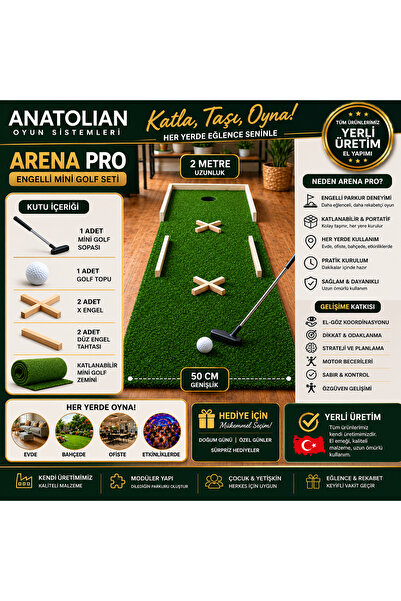 Anatolian Arena Pro Katlanabilir Mini Golf Seti | Portatif Ev Tipi Golf Oyunu...