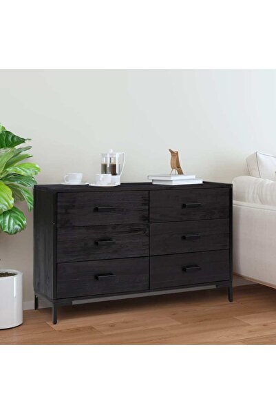 Concept Servantă, negru, 110x35x70 cm, lemn masiv de pin reciclat