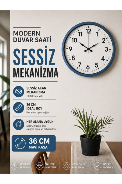 KOLAYEV Modern Wall Clock 30 cm Silent Mechanism Decorative Minimal Design