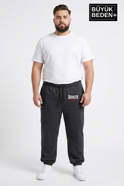 Süperlife Men's Plus Size Brooklyn 1970 Printed Leg Elastic Jogger Slim Sweat...
