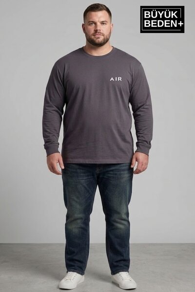 Süperlife Men's Large Size Air Printed 2 Thread Crew Neck T-Shirt Spr26Bts942-1