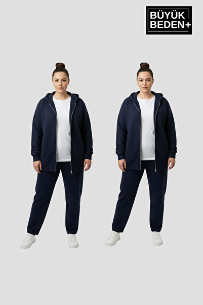 Süperlife Women's Plus Size Zippered Hooded 3-Piece Set Thin Sweatshirt Cardi...
