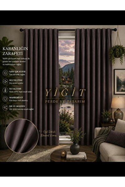 Karesi YİĞİT PERDE VE TASARIM Mürdüm rengi blackaut (karartma) fon perde