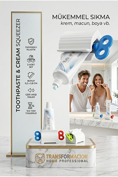 Transformacion Set of 3 Tube Squeezers, Anti-Waste Toothpaste and Cream Squee...