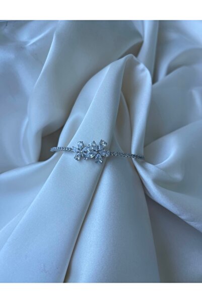 JEWELRY Silver Çiçekli Ayarlanabilir Kelepçe