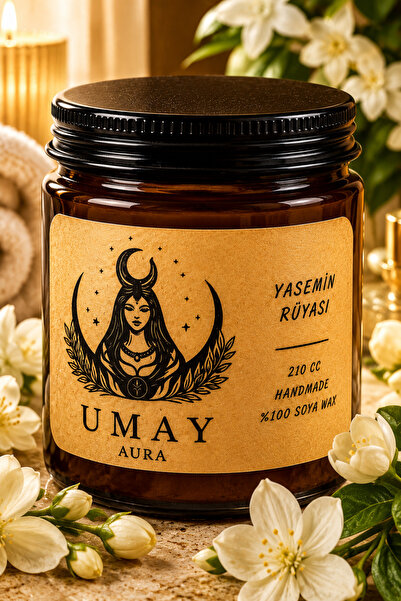 Yasemin Kokulu Mum 210 cc Dekoratif Aromaterapi – El Yapımı %100 Doğal Soya Wax Amber Kavanoz Mum