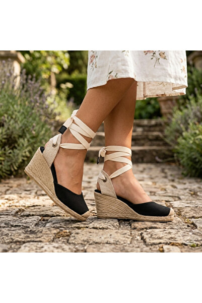 Star Tombis Gerçek Elişi Ipli Espadril Dolgu Topuk Keten Espadril Handmade
