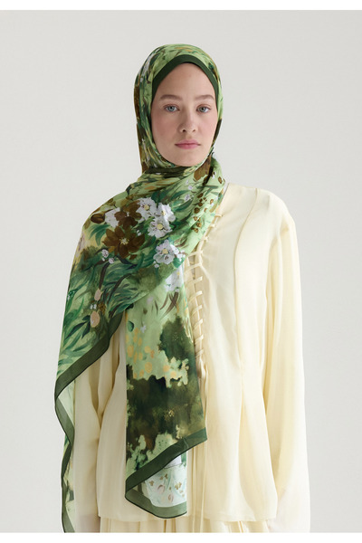 Freshscarfs Sweet Garden Floş Viskon Şal Soft Yeşil