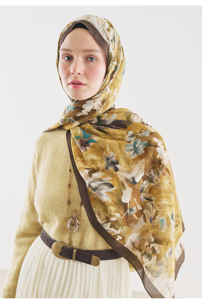 Freshscarfs Jane Desenli Pamuk Viskon Şal Yağ Yeşili