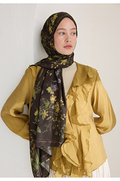 Freshscarfs Garden Joy Floş Viskon Şal Kahve