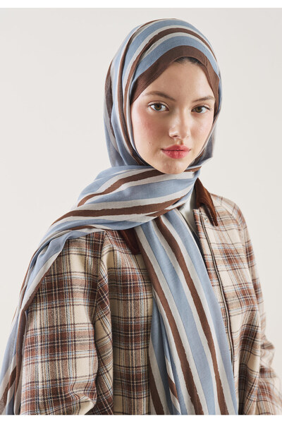 Freshscarfs Block Stripe Desen Rami Şal Çikolata