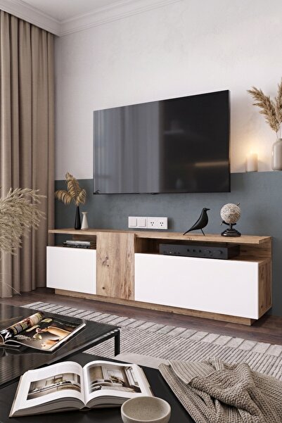 Yurupa Aven Tv Ünitesi Kapaklı Raflı AVE6-AW Çam-Beyaz
