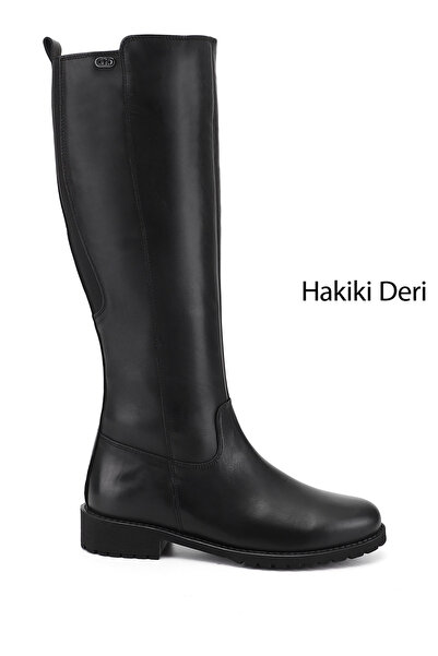 GÖNDERİ(R) Kadın Siyah Fermuarlı Kauçuk Taban Hakiki Deri Çizme