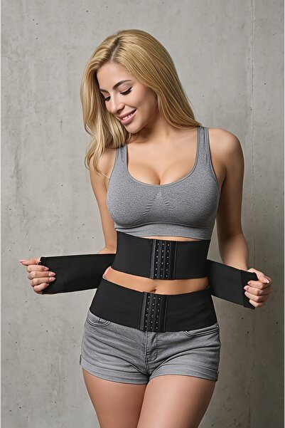 AZURİNE Latex Hourglass Look Waist Corset with Clasps