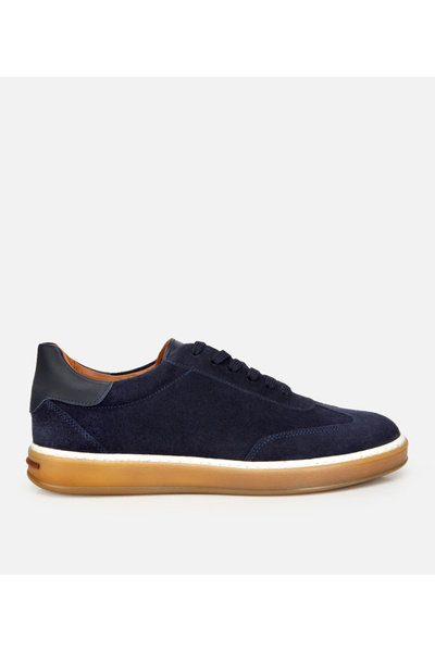 Hotiç Men's Suede Leather Navy Blue Flat Casual Shoes