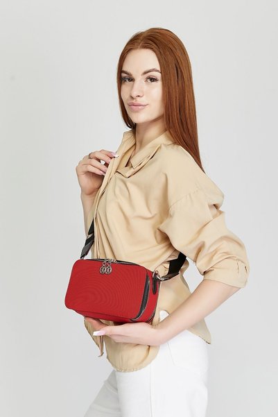 Morpelikan Women's Red Three-Compartment Crossbody Shoulder Bag with Column Strap