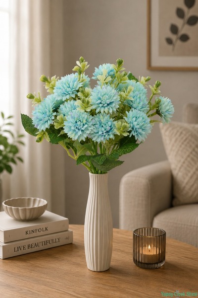 Yapay Çiçek Sitesi Artificial Bud Chrysanthemum 26cm Turquoise