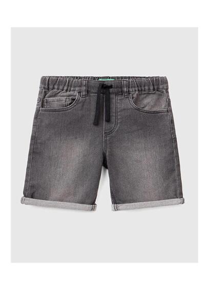 Benetton United Colors of Benetton Erkek Çocuk Gri Rahat Denim Şort BNT-B